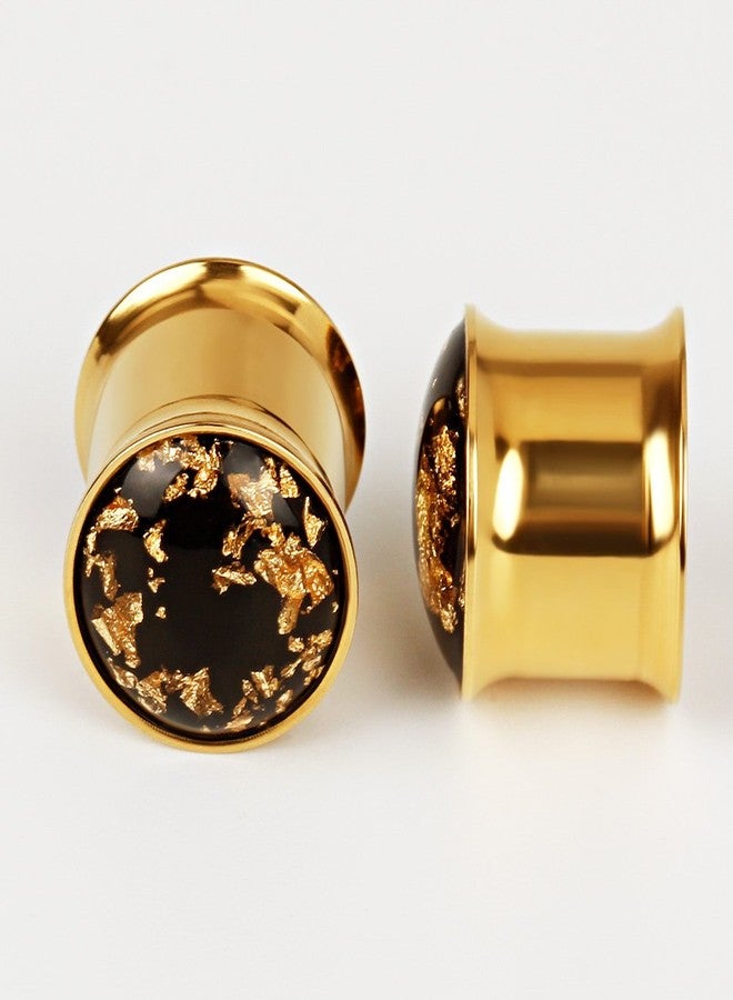 KUBOOZ(1 Pair Simple Golden Gold-foil Ear Plugs Tunnels Gauges Stretcher Piercings 0g - Image 4